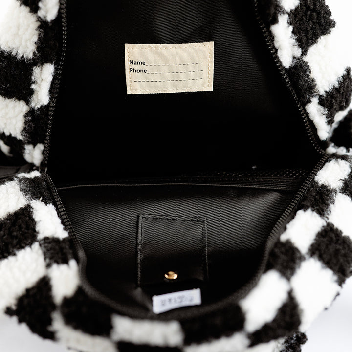 black sheep sherpa mini backpack The Aspen Mini Backpack Sherpa Black and White Check